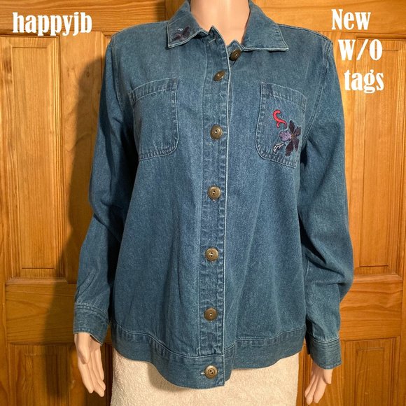 NWOT Vintage Breckenridge Denim Embroidered Long Sleeve Top Size L - Picture 3 of 15